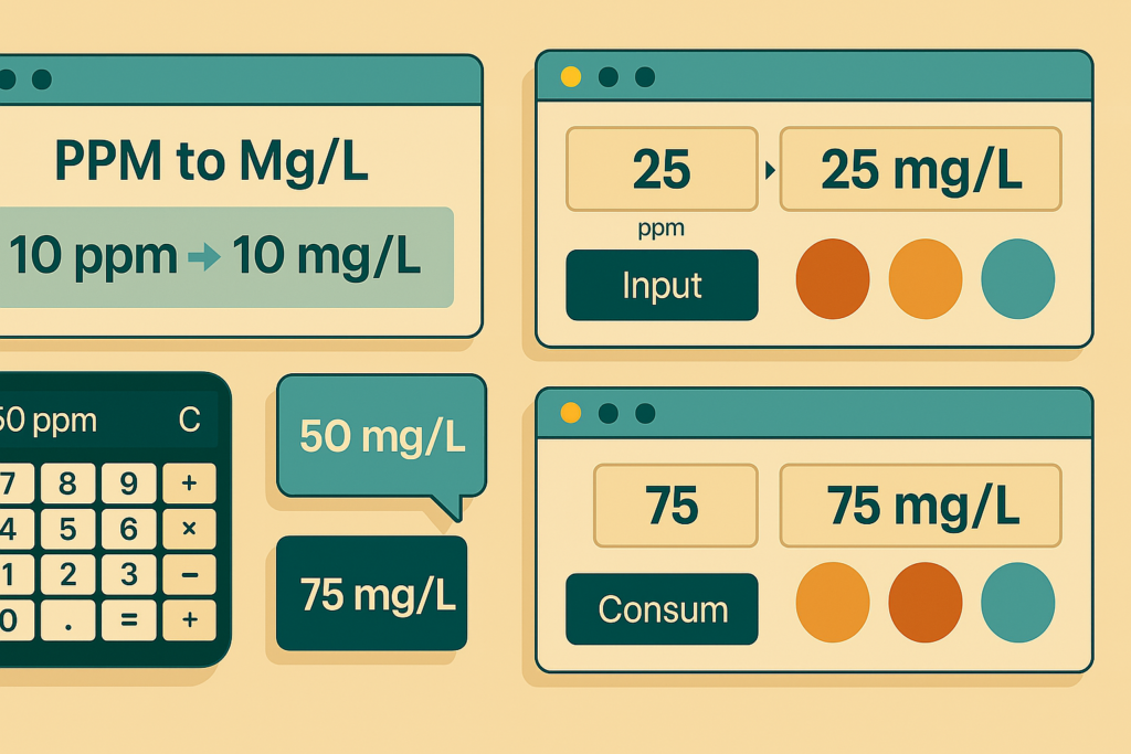 Screenshot grid of ppm to mg/L online conversion tools
