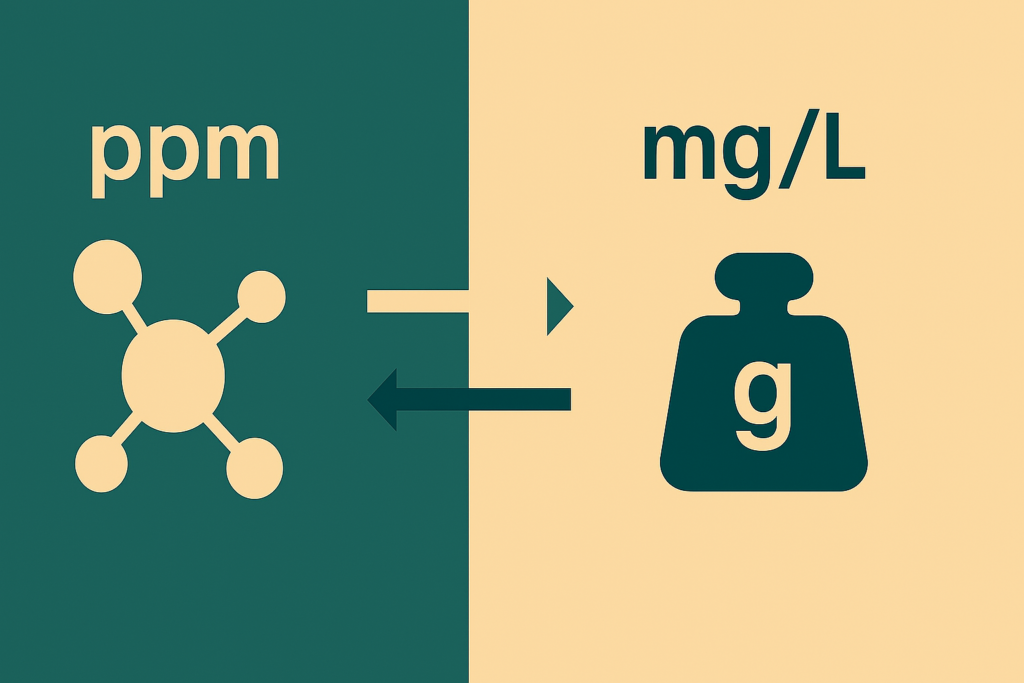 Comparison chart of ppm vs mg/L definitions and use cases